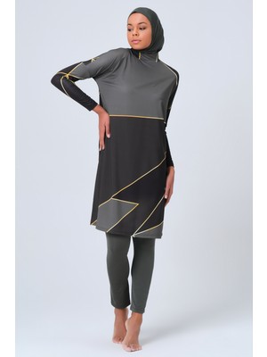 Alfasa Gold Desen Detaylı Rahat Tesettür Mayo