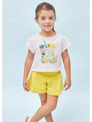 Mayoral Kız Çocuk Baskılı T-Shirt Şort Takım Sarı 3213