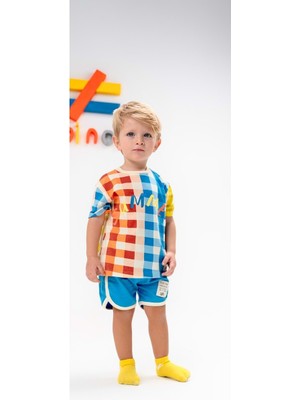 Hopi Kids Bebek Erkek Ekoseli 2 Li Takım D Hopi Kids - Saks - 12-18 Ay