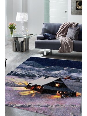 Homshtag Dağ Evi Dokuma Tabanlı Yıkanabilir Kaymaz Manzara Halısı