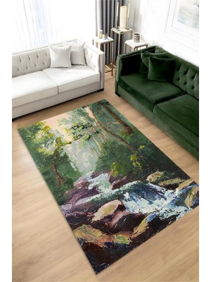 Homshtag Akarsu Tabanlı Yıkanabilir Kaymaz Manzara Halısı