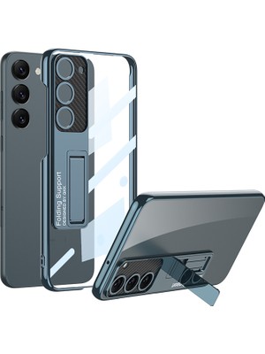 Microcase Samsung Galaxy S23 ile Uyumlu Standlı Kristal Sert Plastik Kılıf - AL3564