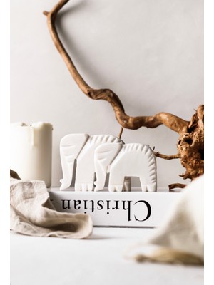 Lalezen 2li Mermer Beyaz Dekoratif Fil Dekor Yeniyıl