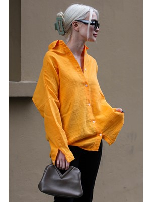 Madmext Turuncu Muslin Kumaş Basic Kadın Gömlek MG1660