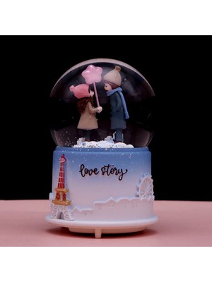 Tatlı Sevgililer Temalı Orta Boy Işıklı Müzikli Kar Küresi