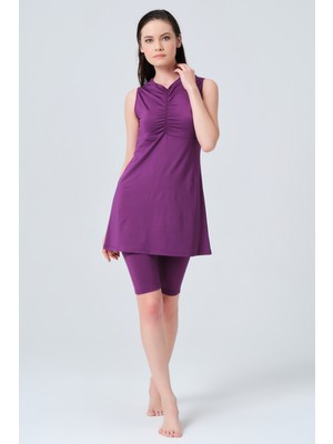 Alfasa Önü Büzgü Detaylı Sıfır Kol Yarı Kapalı Mayo