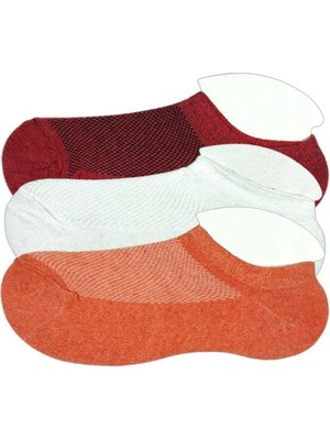 Royaleks 3 Adet Çocuk Sneaker Patik Çorap Bordo Beyaz Turuncu