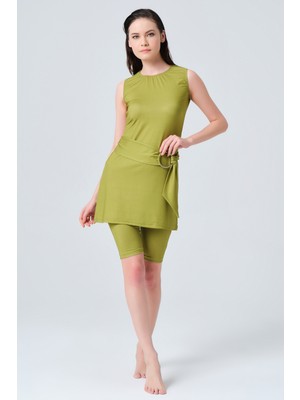 Alfasa Gümüş Kemer Tokalı Sıfır Kol Yarı Kapalı Mayo