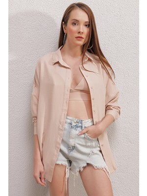 Bigdart 20153 Oversize Gömlek - Bej