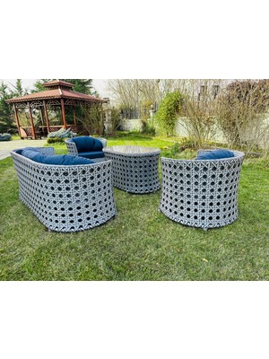 Monalin Home Garden Comfort 5 Kişilik Rattan El Örgüsü Bahçe & Balkon & Teras Lüks Oturma Grubu Minderli & Camlı & Masalı Oturma Takımı