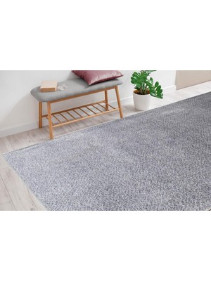 Carpettex Modern Desenli Kaymaz Taban Halı Yıkanabilir Bulanık Düz Açık Gri Şönil Halı