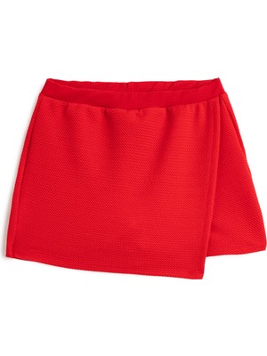 Koton Basic Mini Şort Etek Kruvaze Beli Lastikli Dokulu