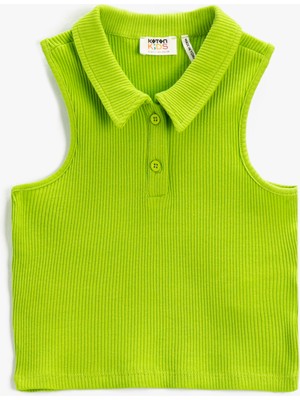 Koton Crop Üst Polo Yaka Düğmeli Kolsuz Ribanalı
