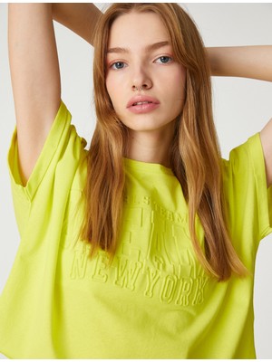 Koton Crop Tişört Oversize Kısa Kollu Bisiklet Yaka