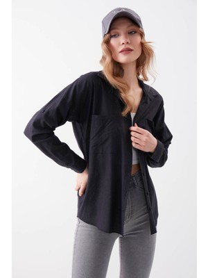 Vitrin Basic Oversize Önden Cepli Gömlek