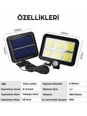 Hubstein Kumandalı 3 Modlu Güneş Enerjili Solar 120 Cob LED Bahçe Lambası Hareket Sensörlü Duvar Aydınlatma