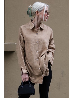 Madmext Camel Muslin Kumaş Basic Kadın Gömlek MG1660