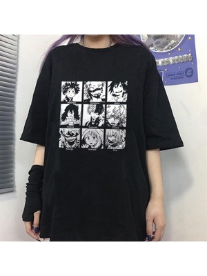 Touz Moda My Hero Academia Boku Baskılı Siyah Oversize T-Shirt