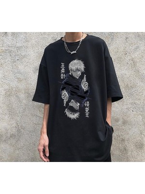 Touz Moda Jujutsu Kaisen Blade Baskılı Siyah Oversize T-Shirt
