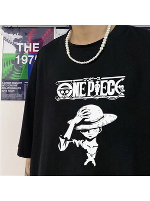 Touz Moda One Piece Baskılı Siyah Oversize T-Shirt