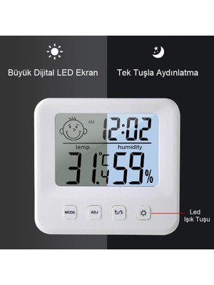 Upway Dijital LCD Masaüstü Saat Sıcaklık Nem Konfor Alarm LED Işıklı Mini Saat