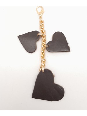 Angel Çanta Aksesuar Kahverengi Gerçek Deri Kalpli Süs Püskül Light Gold Zincirli