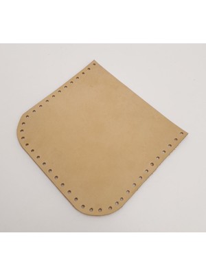 Angel Çanta Aksesuar Ham Doğal Renk Gerçek Deri 12X12 cm Oval Kenar Cep