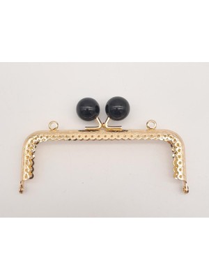 Angel Çanta Aksesuar 12.5 cm Siyah Toplu Çanta Klipsi Çanta Bursu Light Gold Metal