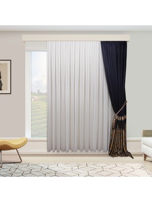 Perhal Yeni Model Çizgili Kırışmayan Etekleri Kurşunlu 1-2,5 Pile Son Moda Tül Perde