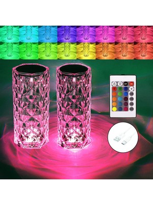 Kuzey Big Rose Diamond Table Lamp USB Charging Rgb Multi Colors Totch Lamp Kumandalı Kristal Dev Masa Lambası Rgb