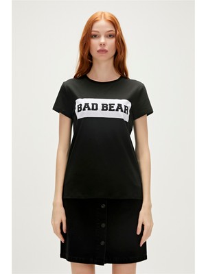 Bad Bear Flog T-Shirt Siyah Baskılı Kadın Tişört10