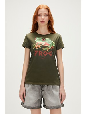 Bad Bear Frog T-Shirt Haki Yeşil Baskılı Kadın Tişört10