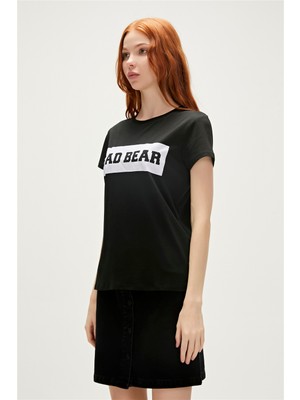 Bad Bear Flog T-Shirt Siyah Baskılı Kadın Tişört10