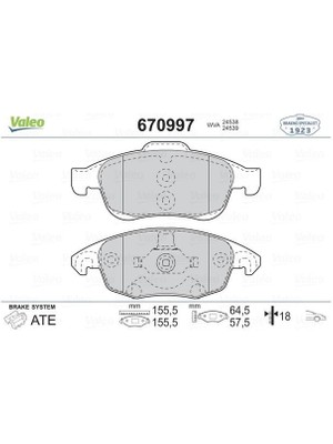 Valeo Fren Balata Ön Tk.  Picasso-C4 2 Ds4-1.6d 1.8 06- Tepe Berlıngo Valeo 670997