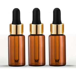 50CC Kahverengi Cam Damlalıklı Şişe,medikal Şişe, 3 Adet Altın Renk Kapaklı