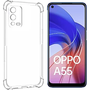Caseart Oppo A55 ile Uyumlu Kapak Kamera Korumalı Şeffaf Airbag Antishock Köşe Korumalı Silikon Şeffaf Kılıf