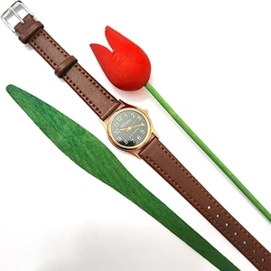 Retro Kadın Saati, Vintage Tasarım, Klasik, Rose Gold Rengi, Minimal, Kayışlı, Siyah Kadran