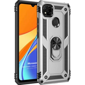 Xiaomi Redmi 10A Kılıf Military Ring Holder Gümüş