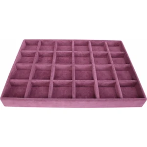 Megas Dekor Yerli Üretim Süet Kumaş Vişne Renk 24 Bölmeli 34/24 cm Kolye Küpe Yüzük Sergileme Tablası