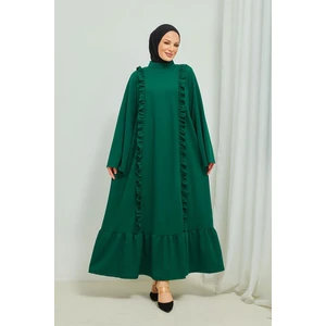 Burcu Tesettür Fırıfır Detaylı Tesettür Elbise Abaya BRC11M01 Zümrüt