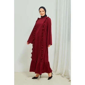 Burcu Tesettür Fırıfır Detaylı Tesettür Elbise Abaya BRC11M01 Bordo