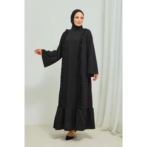 Burcu Tesettür Fırıfır Detaylı Tesettür Elbise Abaya BRC11M01 Siyah