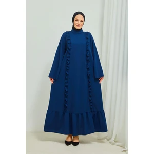 Burcu Tesettür Fırıfır Detaylı Tesettür Elbise Abaya BRC11M01 Indigo