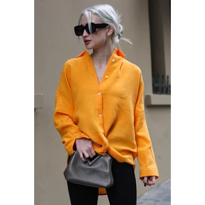 Turuncu Muslin Kumaş Basic Kadın Gömlek MG1660