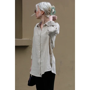 Bej Muslin Kumaş Basic Kadın Gömlek MG1660