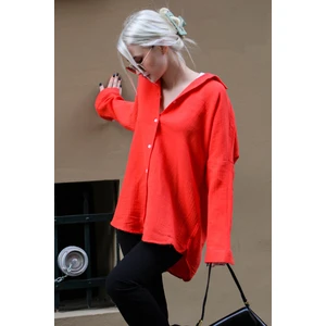 Kırmızı Muslin Kumaş Basic Kadın Gömlek MG1660