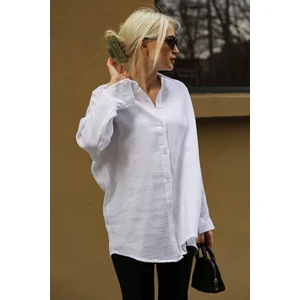 Beyaz Muslin Kumaş Basic Kadın Gömlek MG1660