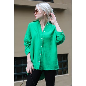 Yeşil Muslin Kumaş Basic Kadın Gömlek MG1660