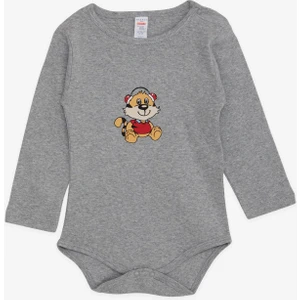 Erkek Bebek Çıtçıtlı Zıbın Body Eğlenceli Köpekcik Baskılı 9 Ay-3 Yaş, Koyu Gri Melanj