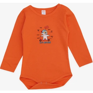 Erkek Bebek Çıtçıtlı Zıbın Body Gözlüklü Ayıcık Baskılı 9 Ay-3 Yaş, Turuncu